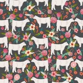 charolais cattle fabric cows florals farm fabric - charcoal