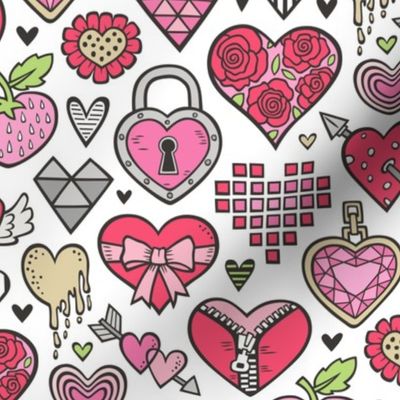 Hearts Doodle Valentine Love Red & Pink