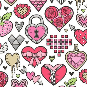 Hearts Doodle Valentine Love Red & Pink