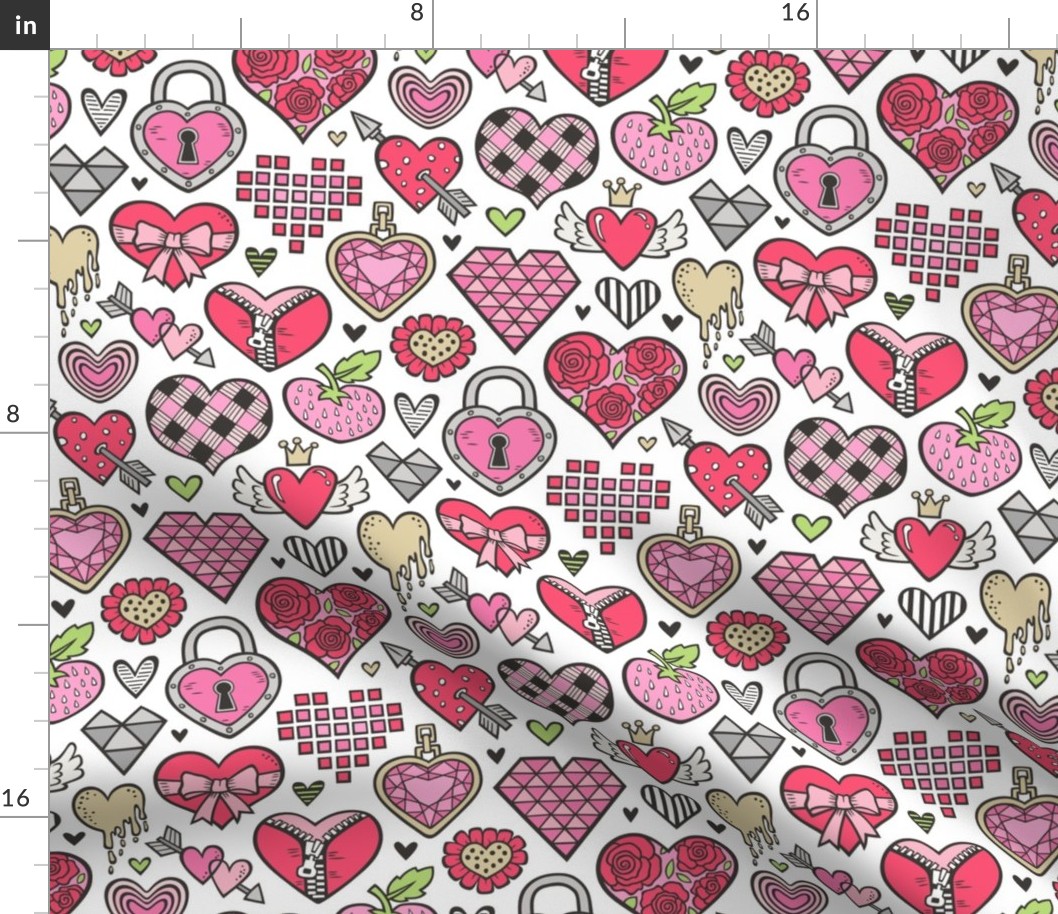 Hearts Doodle Valentine Love Red & Pink