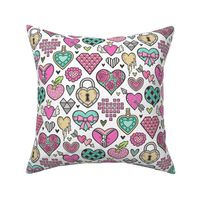 Hearts Doodle Valentine Love Pink & Mint Green Yellow