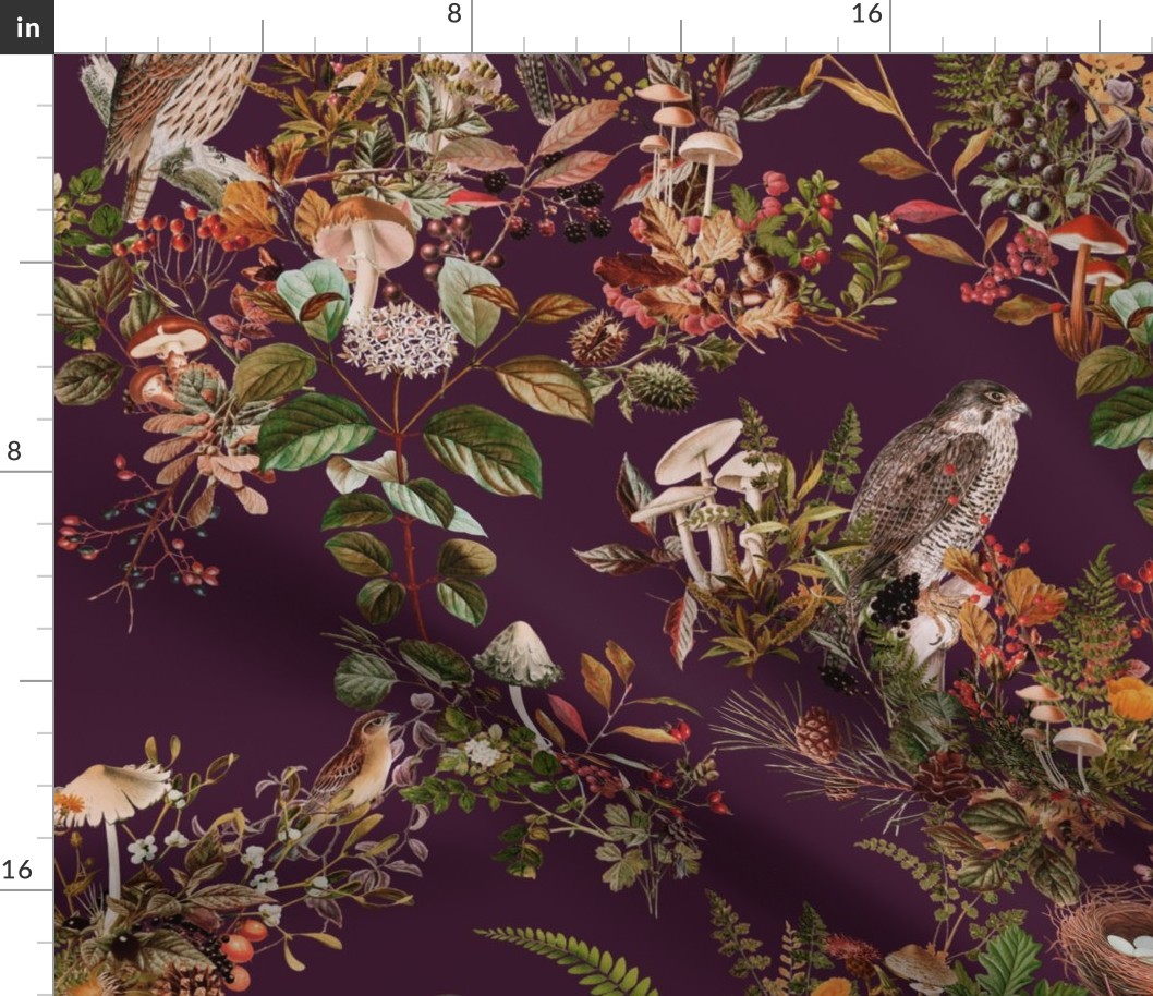 Birds in Woods v2 XL DARK PLUM