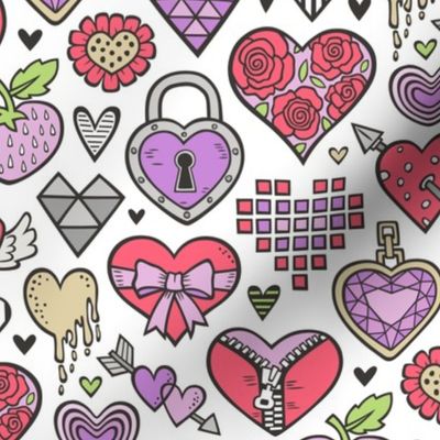 Hearts Doodle Valentine Love Red & Purple
