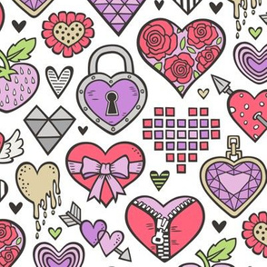Hearts Doodle Valentine Love Red & Purple