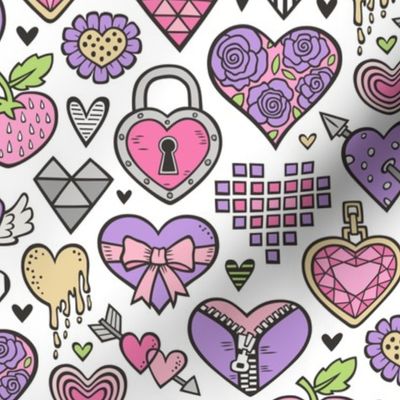 Hearts Doodle Valentine Love Pink & Lilac Purple