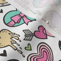 Hearts Doodle Valentine Love Pink & Lilac & Mint Green 