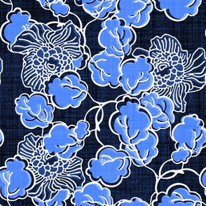 Moonlit Floral Blue Block Print