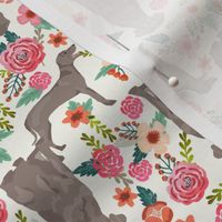 weimaraner floral dog fabric dogs and flowers design - offwhite