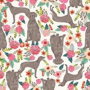 weimaraner floral dog fabric dogs and flowers design - offwhite