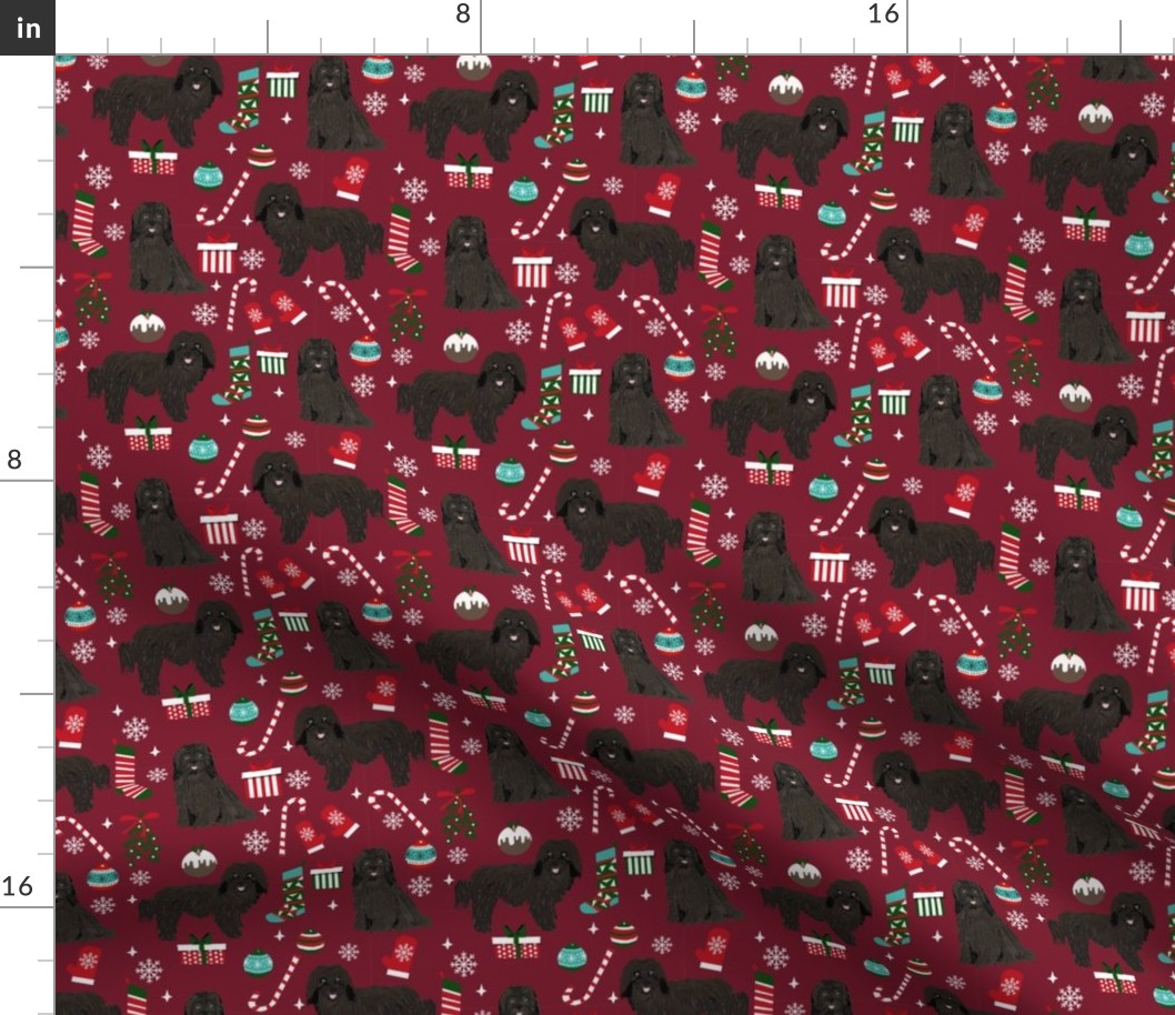 Havanese Christmas fabric. - dog and Xmas design - ruby red