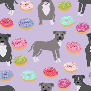 Staffordshire terrier dog fabric - pastel purple dogs and donuts design