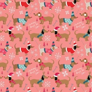 Pink Christmas Dachshunds 
