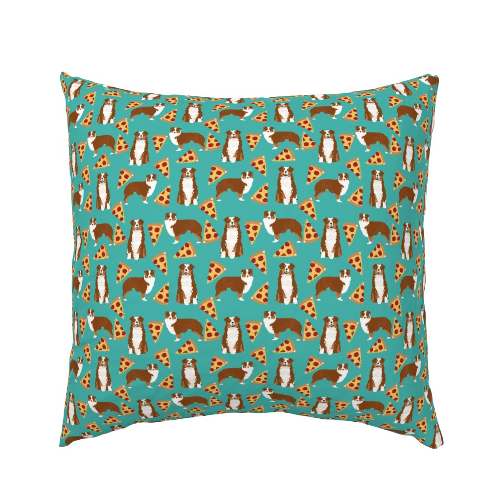 Aussie dog fabric dogs and pizza design - Australian shepherd - turquoise