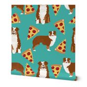 Aussie dog fabric dogs and pizza design - Australian shepherd - turquoise