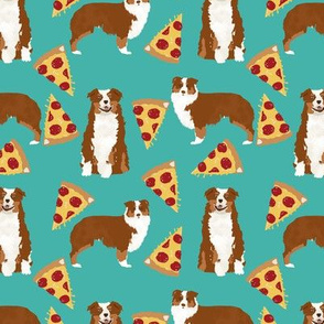 Aussie dog fabric dogs and pizza design - Australian shepherd - turquoise