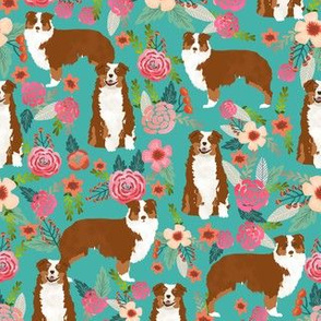 Aussie floral fabric Australian shepherd design - red tricolored dog