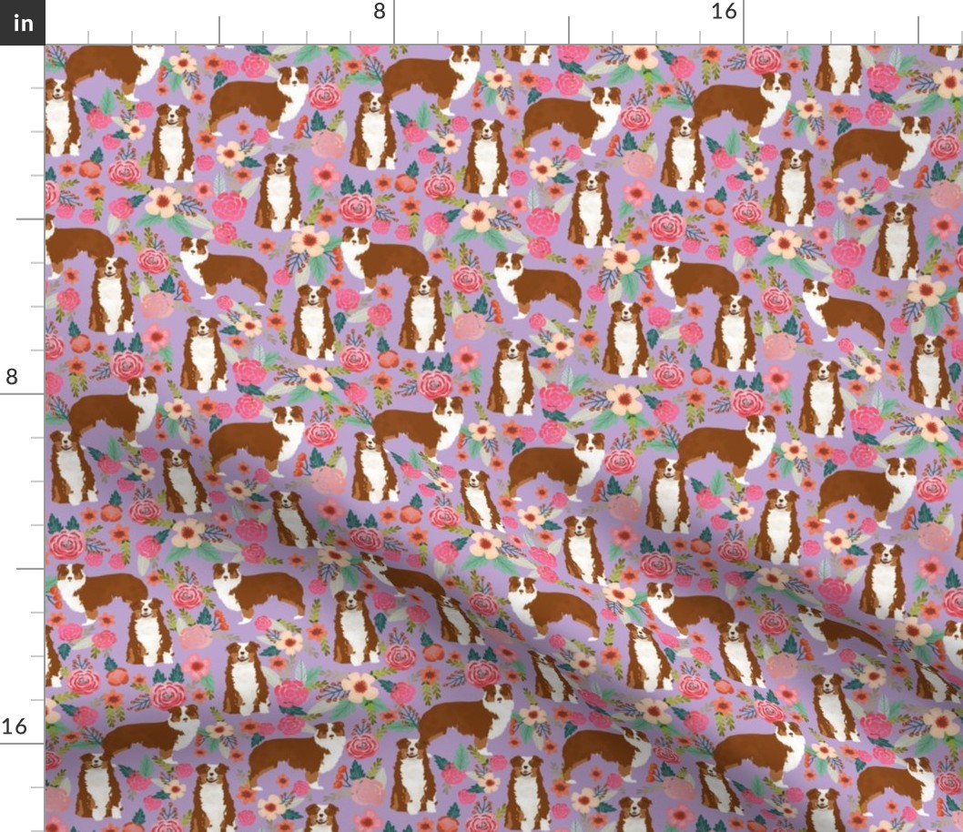 Aussie floral fabric Australian shepherd design - red tricolored dog