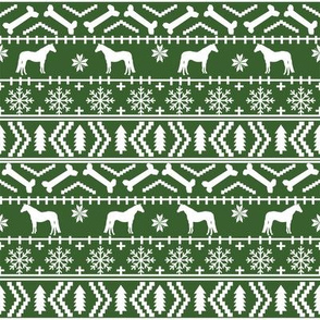 Horse fair isle silhouette christmas fabric pattern med green