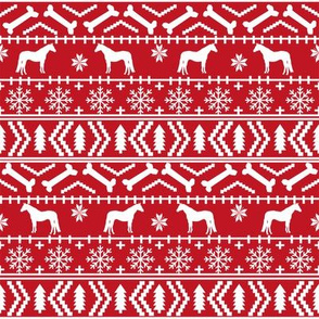 Horse fair isle silhouette christmas fabric pattern red