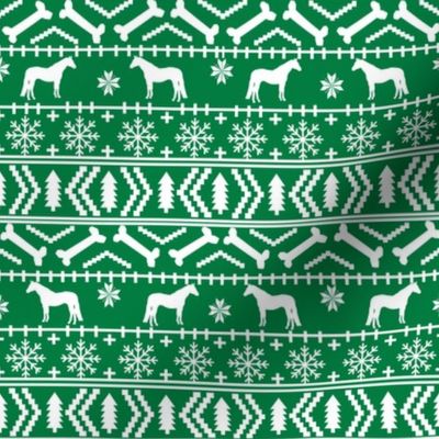 Horse fair isle silhouette christmas fabric pattern green