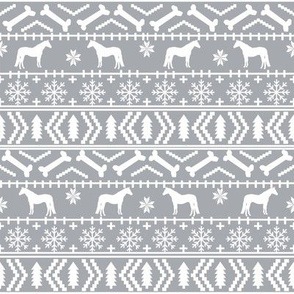 Horse fair isle silhouette christmas fabric pattern grey