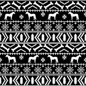 Horse fair isle silhouette christmas fabric pattern black and white
