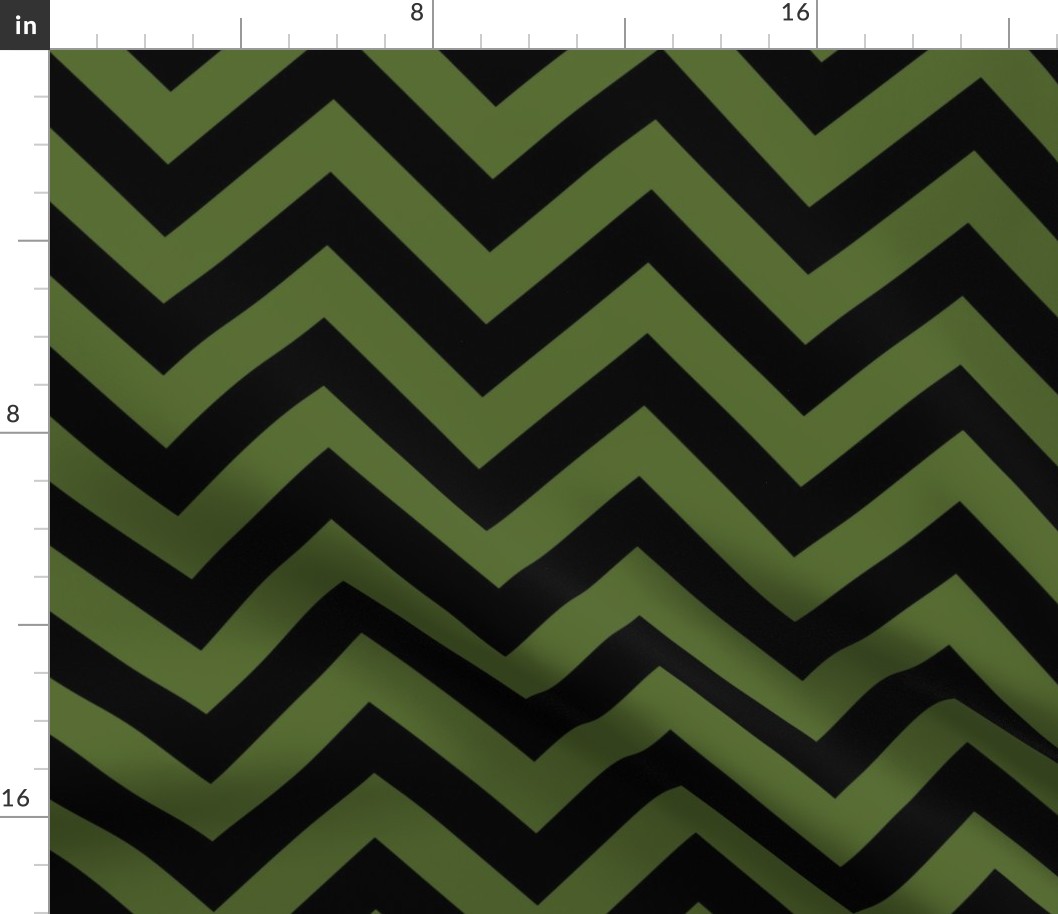 Six Inch Olive Green and Black Chevron Stripes