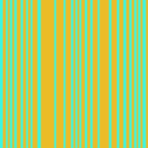 Lone Flower: Aqua and Yellow Vertical Stripes