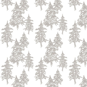 Evergreen Trees- beige on white
