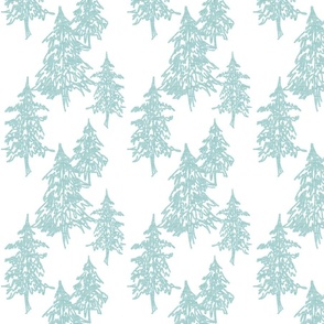Evergreen Trees - soft teal on white