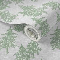 Evergreen Trees on Linen - Sage on Grey
