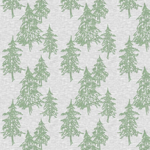Evergreen Trees on Linen - Sage on Grey