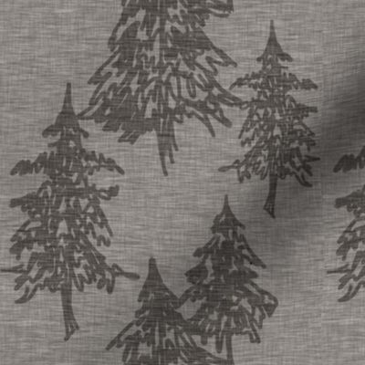 Evergreen Trees on Linen- pewter