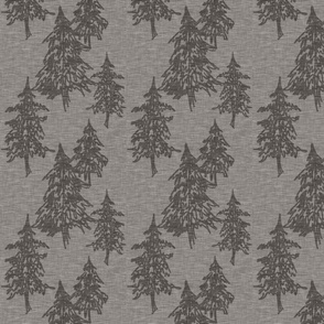 Evergreen Trees on Linen- pewter