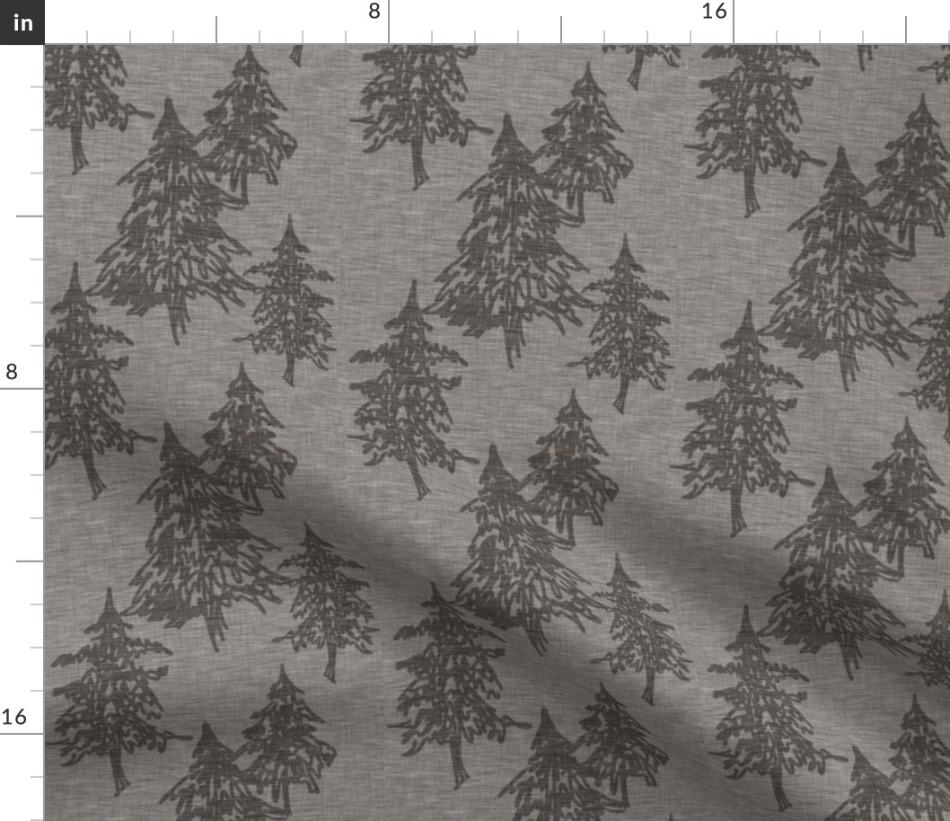 Evergreen Trees on Linen- pewter