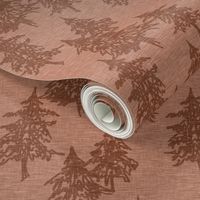 Evergreen Trees on Linen - rust red
