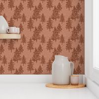 Evergreen Trees on Linen - rust red