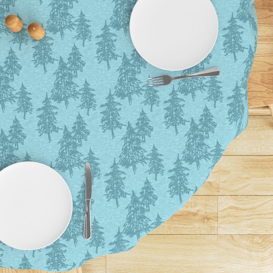 Evergreen Trees on Linen- ice blue