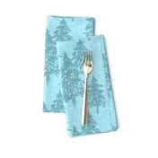 Evergreen Trees on Linen- ice blue