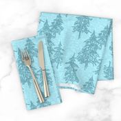 Evergreen Trees on Linen- ice blue