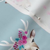 Romantic watercolor reindeer bohemian deer and winter blossom blue