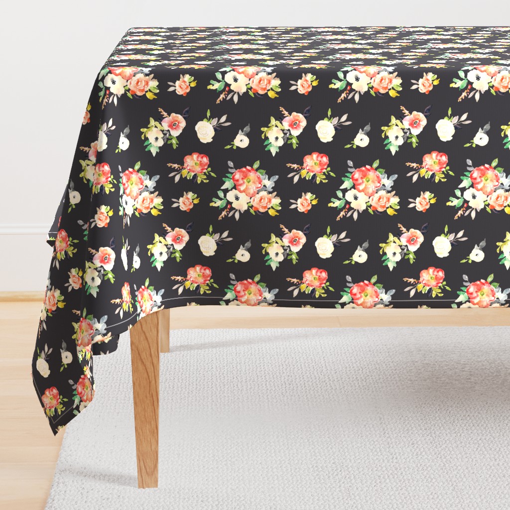 Amelie Black and Red Floral Fabric