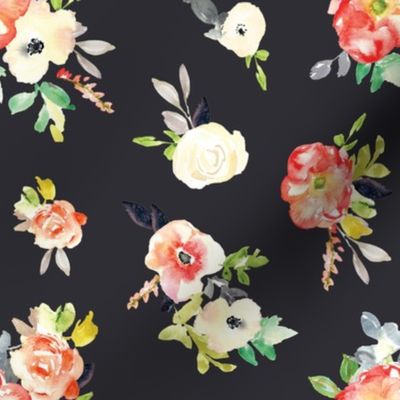 Amelie Black and Red Floral Fabric