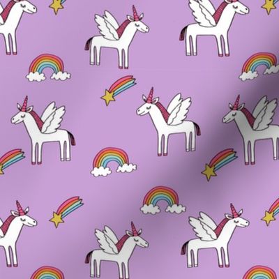 pegasus // magic unicorn shooting stars and rainbows nursery fabric purple