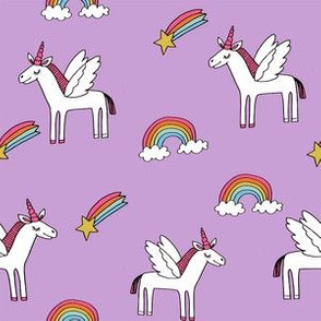 pegasus // magic unicorn shooting stars and rainbows nursery fabric purple