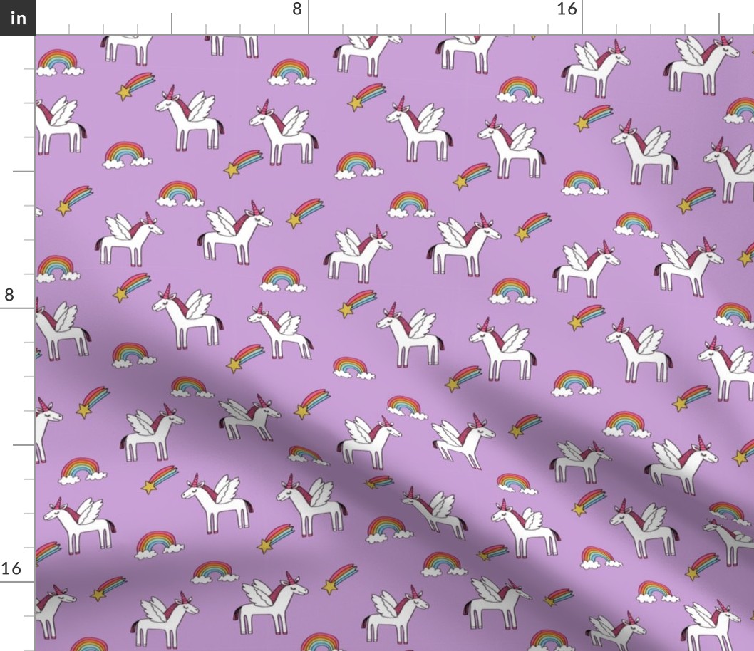 pegasus // magic unicorn shooting stars and rainbows nursery fabric purple