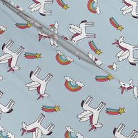 pegasus // magic unicorn shooting stars and rainbows nursery fabric light blue