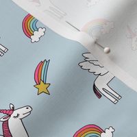 pegasus // magic unicorn shooting stars and rainbows nursery fabric light blue