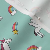 pegasus // magic unicorn shooting stars and rainbows nursery fabric mint