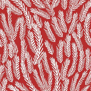 pine needles christmas tree fabric pattern minimal forest winter red